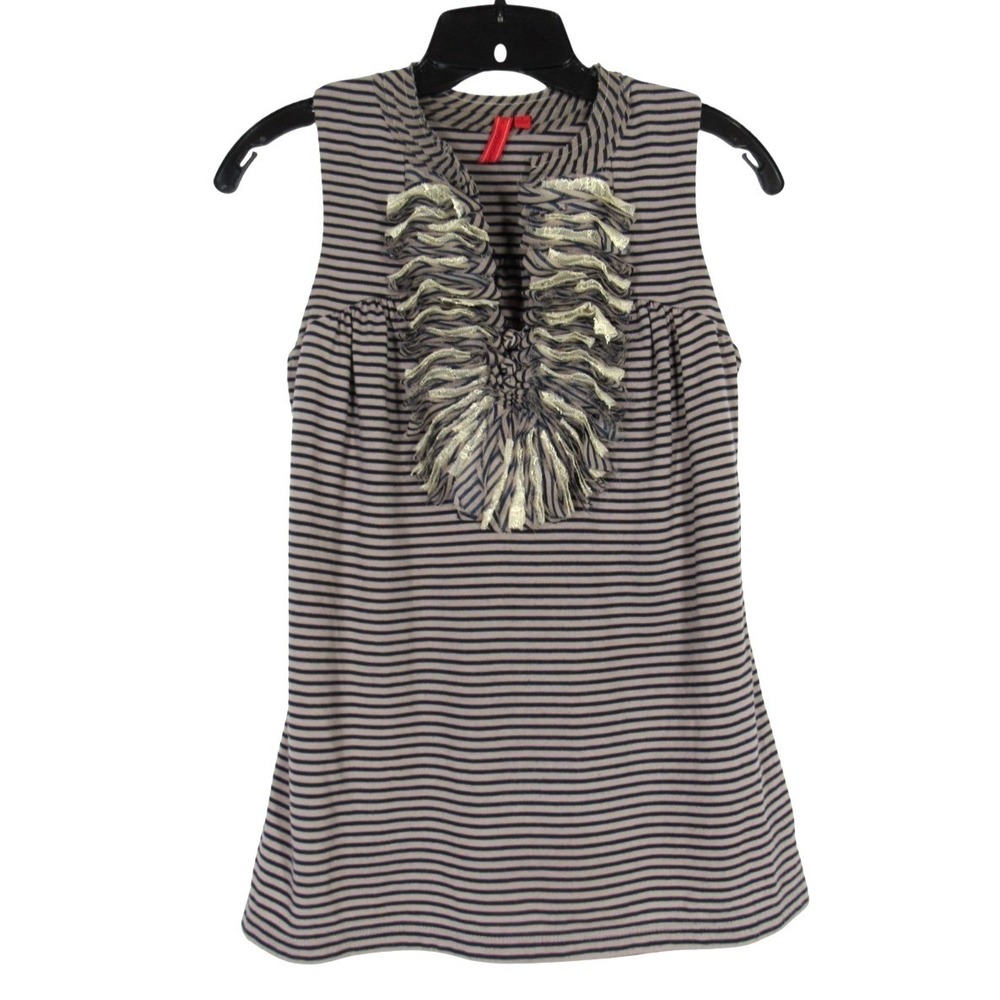 ONE SEPTEMBER Anthropologie SLEEVELESS Navy Stripes RUCHED NECKLINE Tank Top S-P